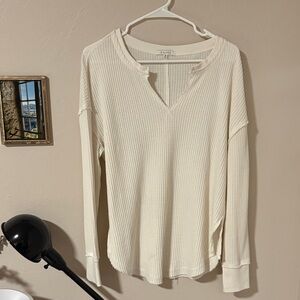 Z Supply Cream Waffle Knit Long Sleeve Top